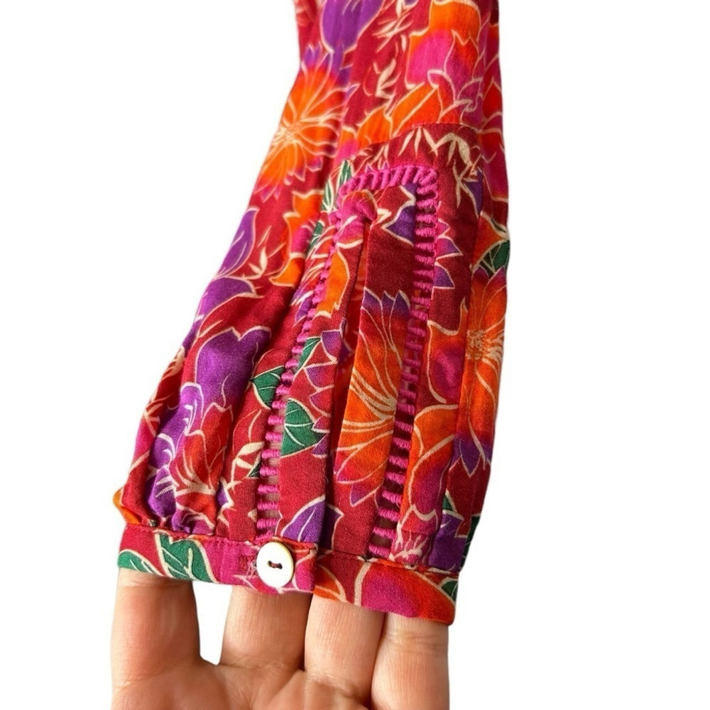 Paloma Blue Bowie CREPE DE CHINE Kimono Wrap Maxi Colorful Floral Dress Size XS - Picture 7 of 16